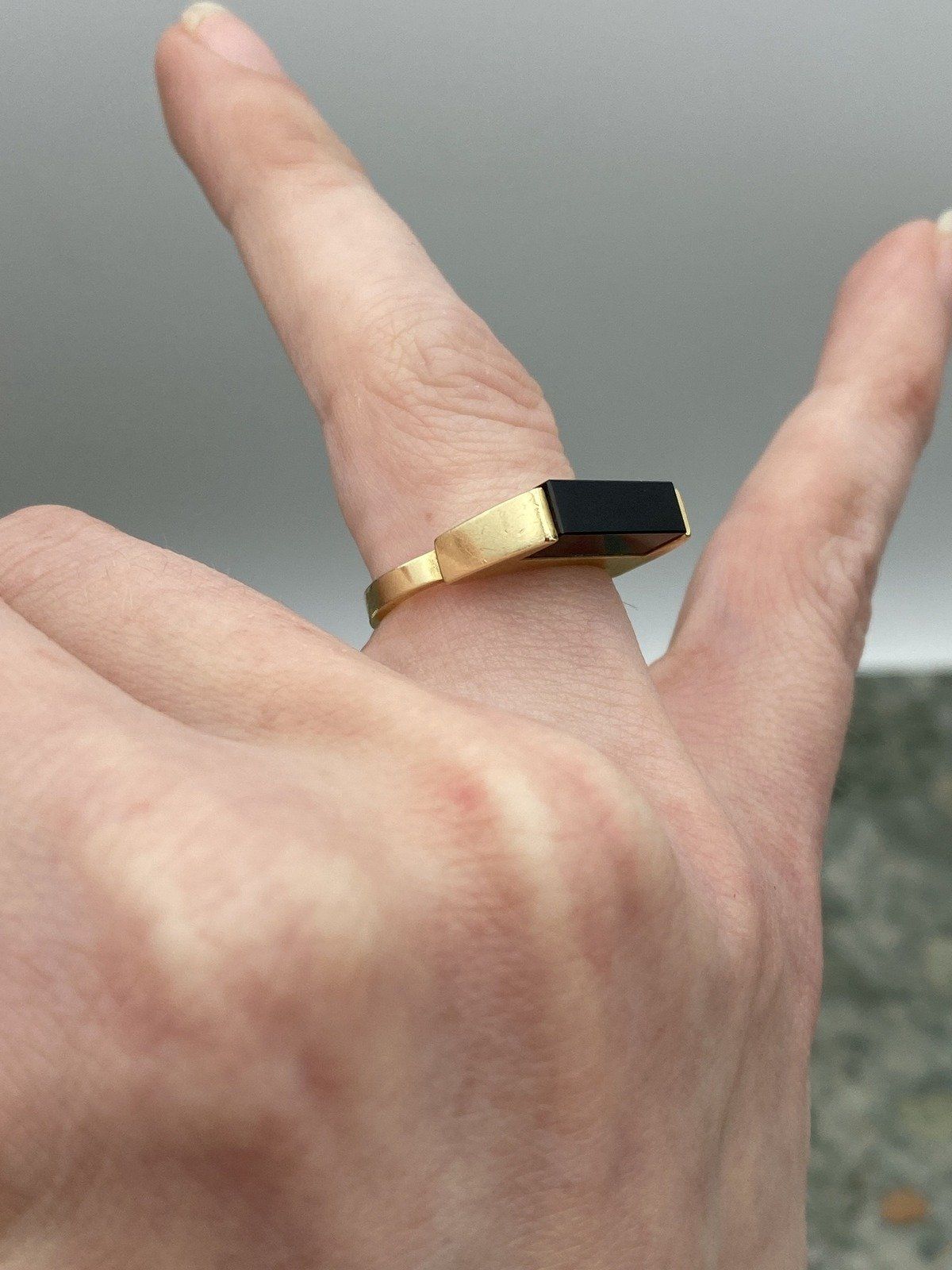Vintage Mod 14k Gold Artly Made Black Onyx Cubism Sculptural Ring 2