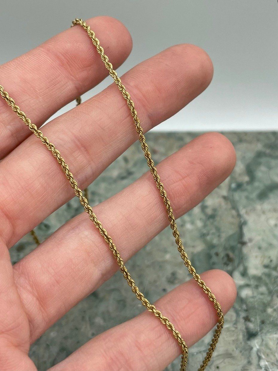 14k Gold 18L Weighty 2.5mm Rope Link Necklace Chain w Barrel Clasp 2