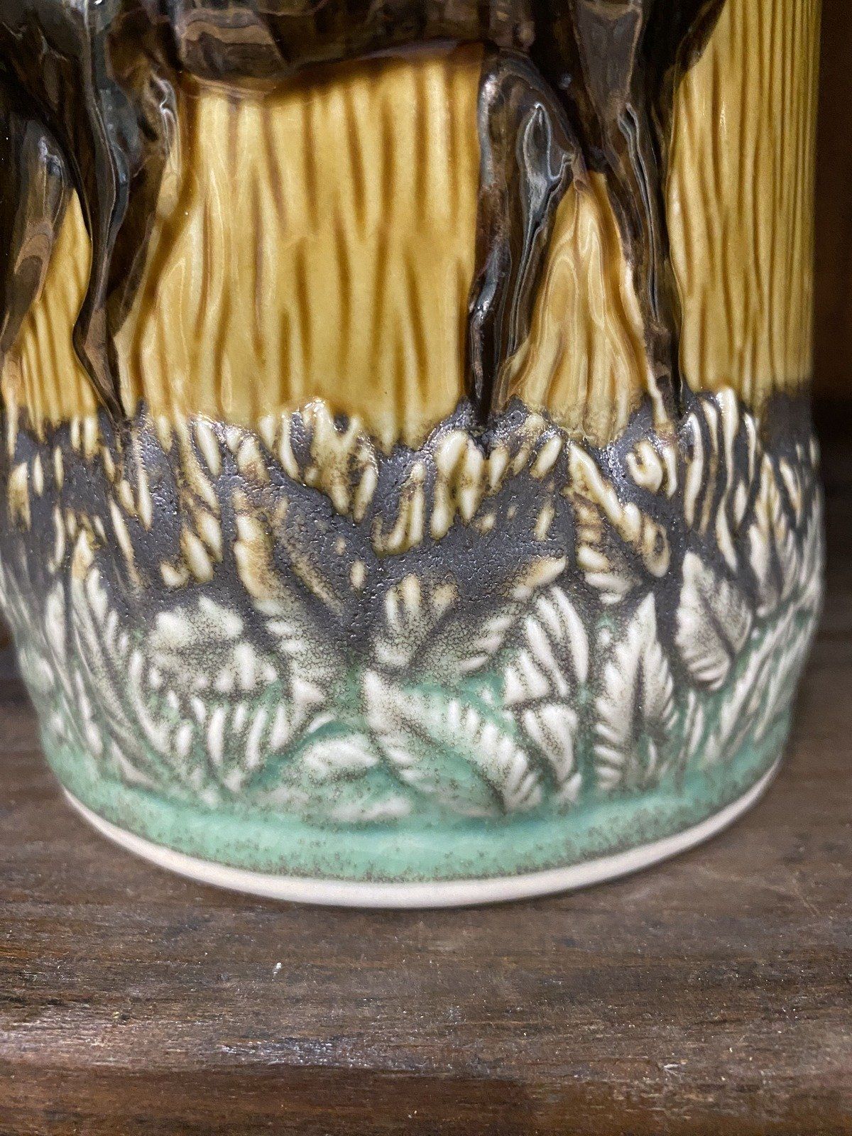 Antique Glazed Ceramic Hunter's Forest Majolica Pitcher 4