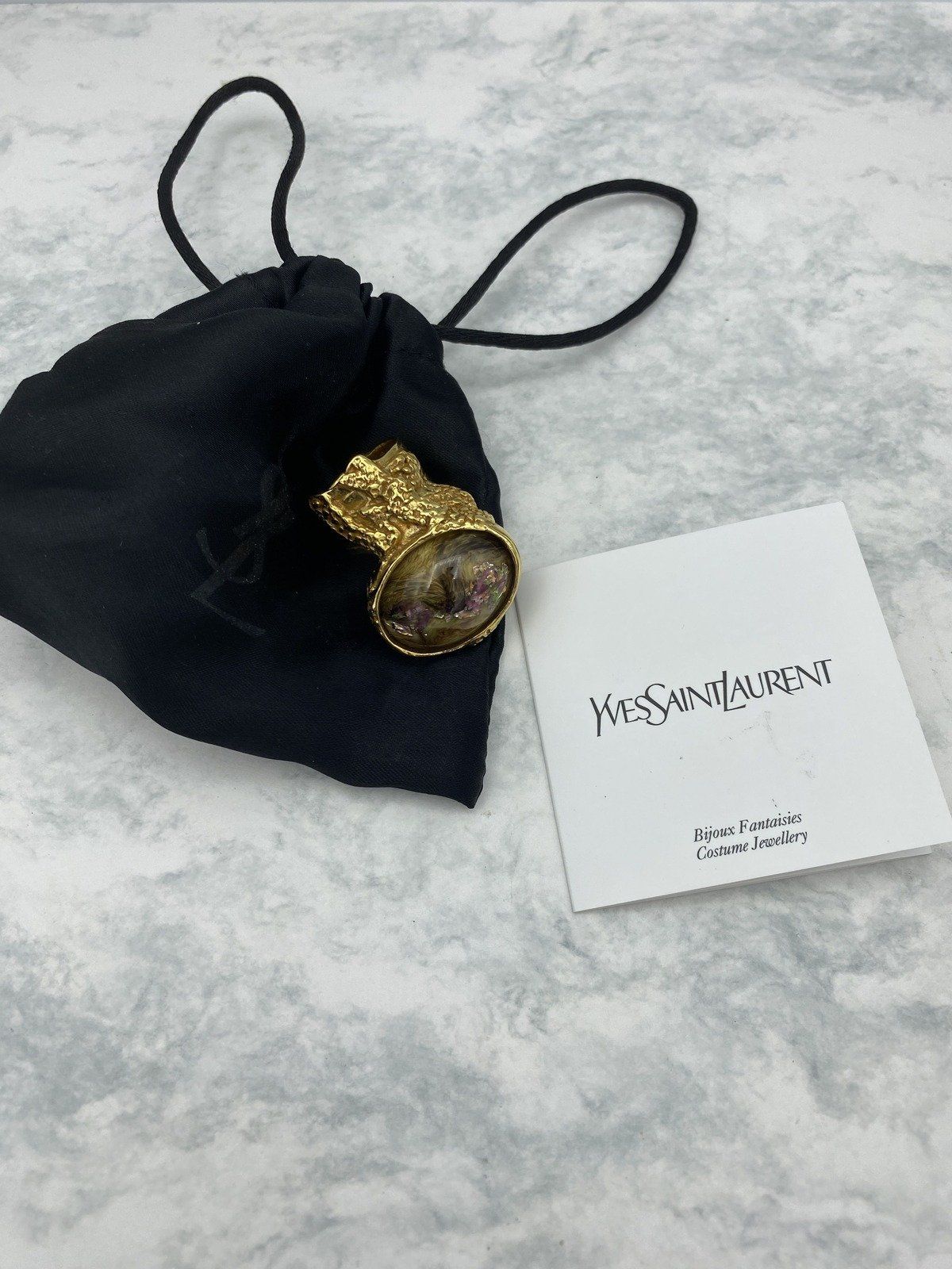 Genuine Yves Saint Laurent Avant Garde Marbled Swirled Brutalist Ring 2