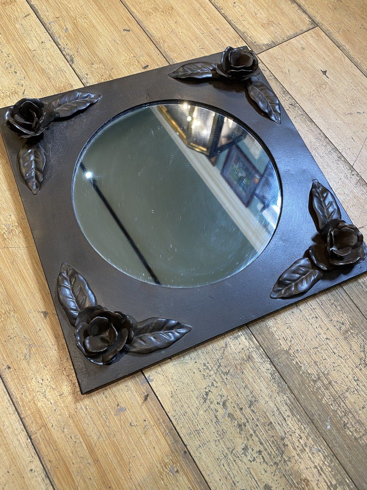 Square Rose Motif Wall Mirror