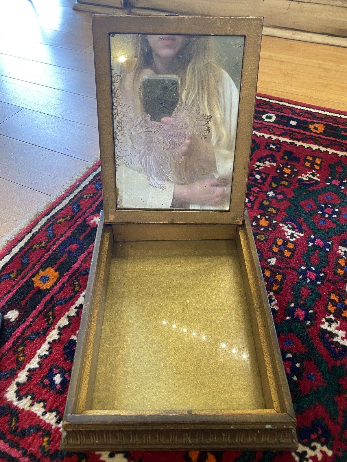 Wooden Litho Framed Lift Top Mirrored Letter\Jewelry Box 2