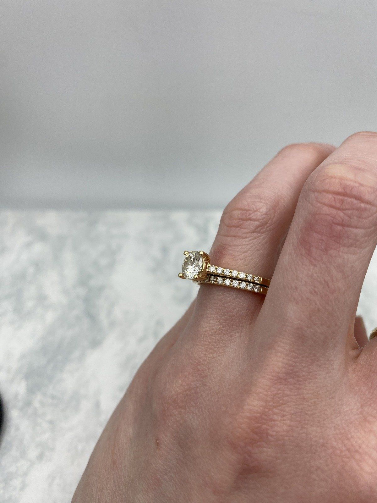 Traditional 14k Gold 1.25ct Solitaire Diamond Engagement Ring w Soldered Sizer + Pave Diamond Band 14