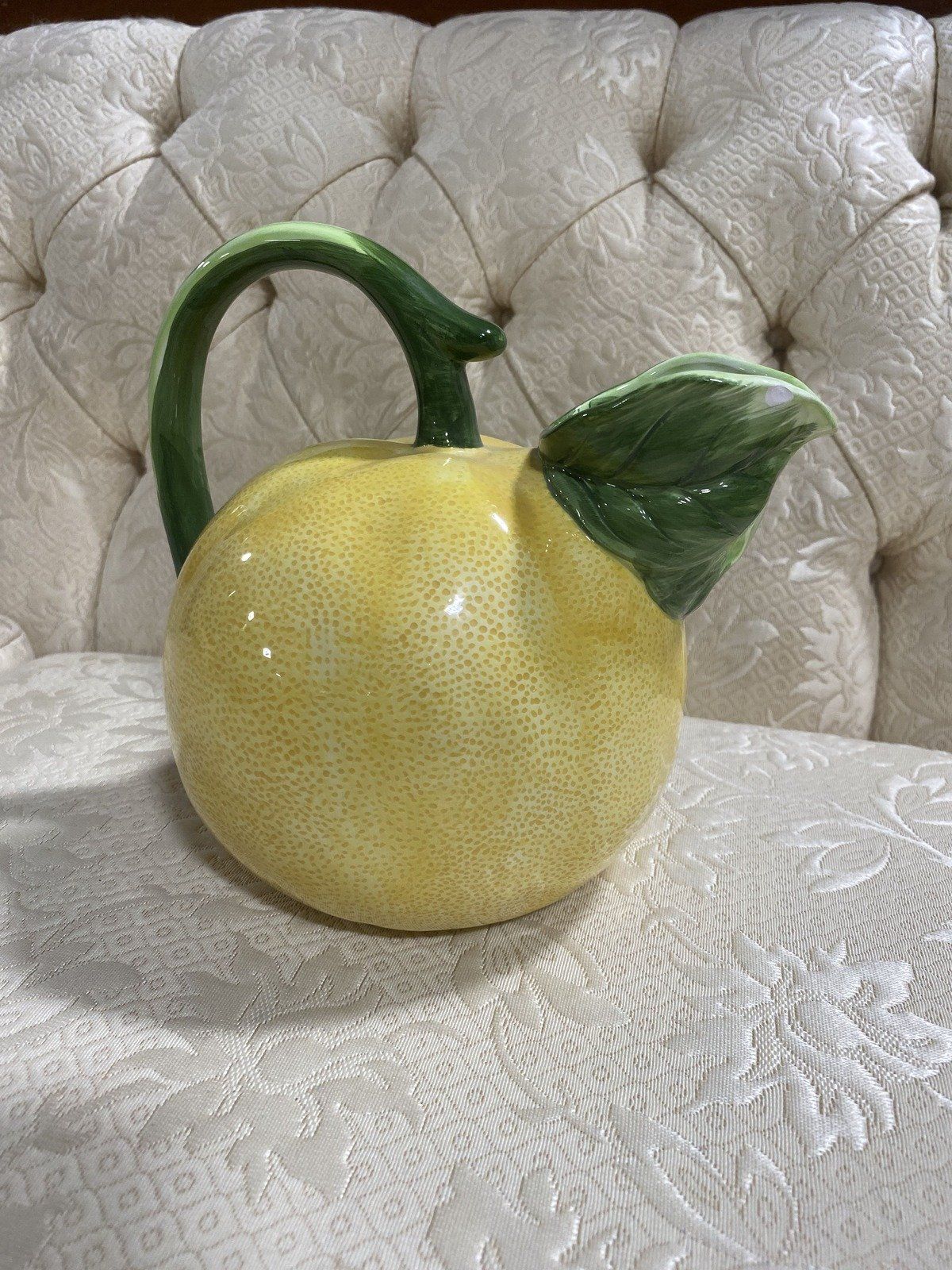 Vintage c.1983 The Haldon Group Majolica Style Meyer Lemon Drink Pitcher