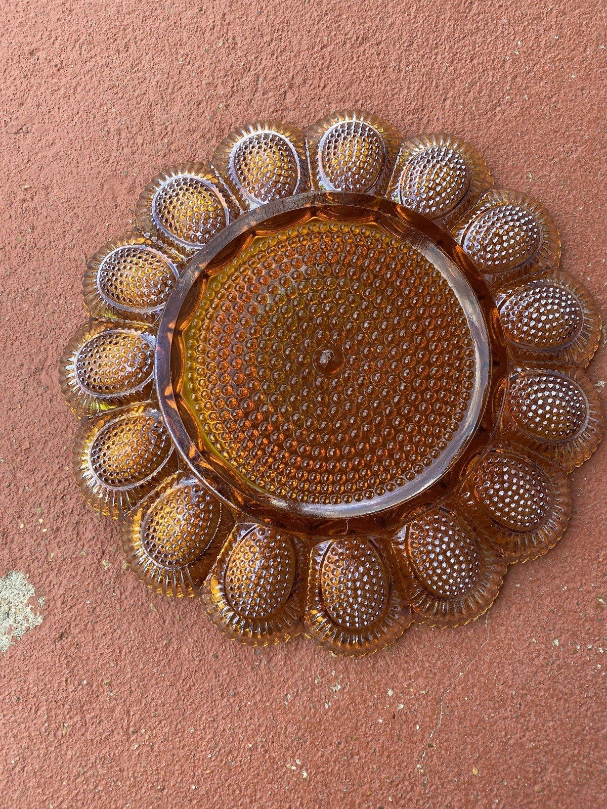 Marigold Vintage Carnival Glass Deviled Egg Scalloped + Hobnail Platter 10
