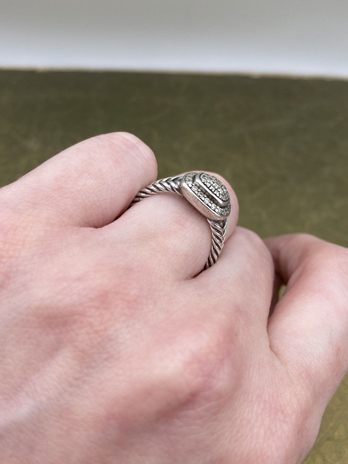 Sterling Silver David Yurman Genuine Diamond Cushion Cluster Ring #2220 7