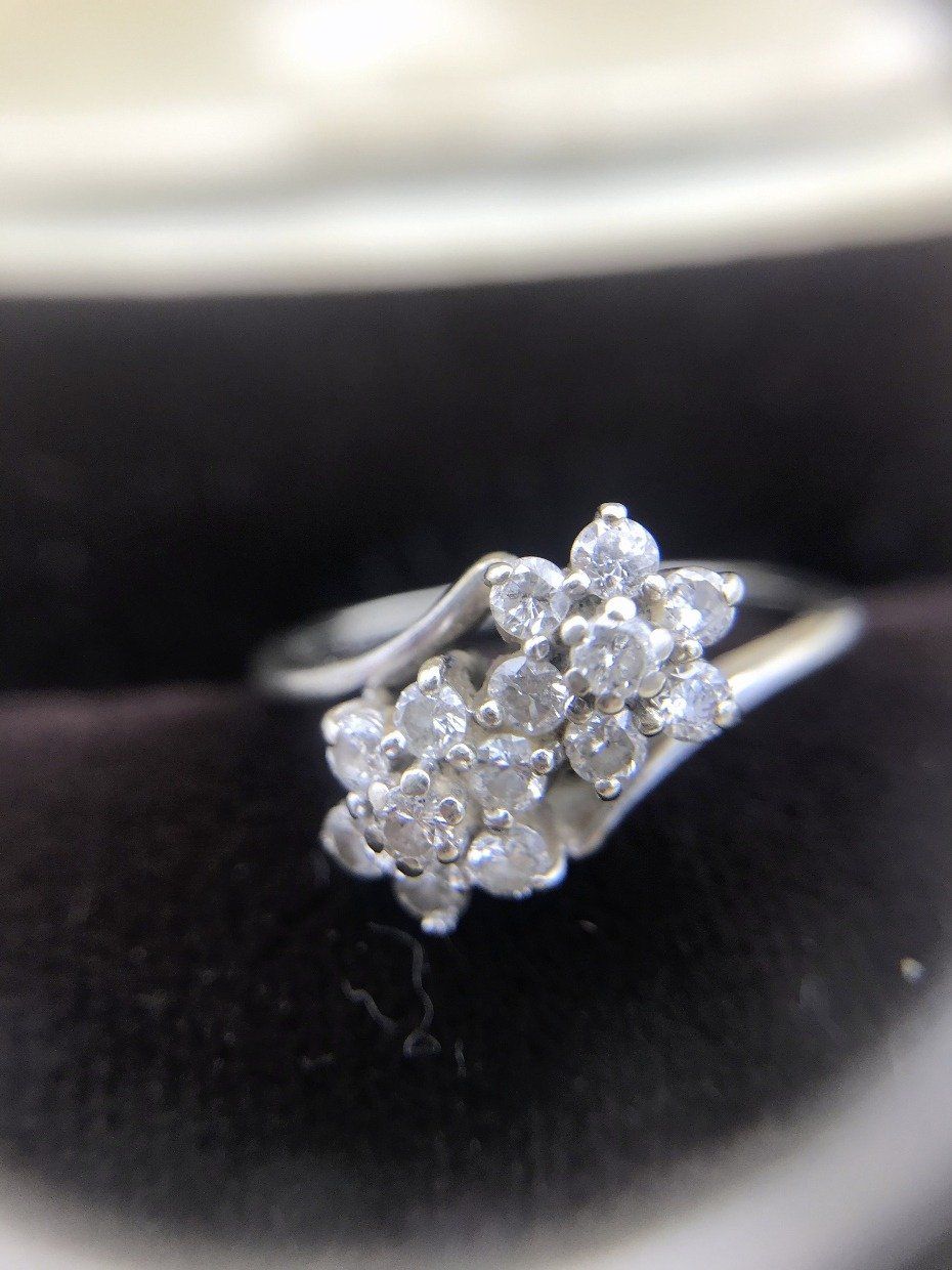 14k White Gold Double Floret Diamond Bypass Ring 4