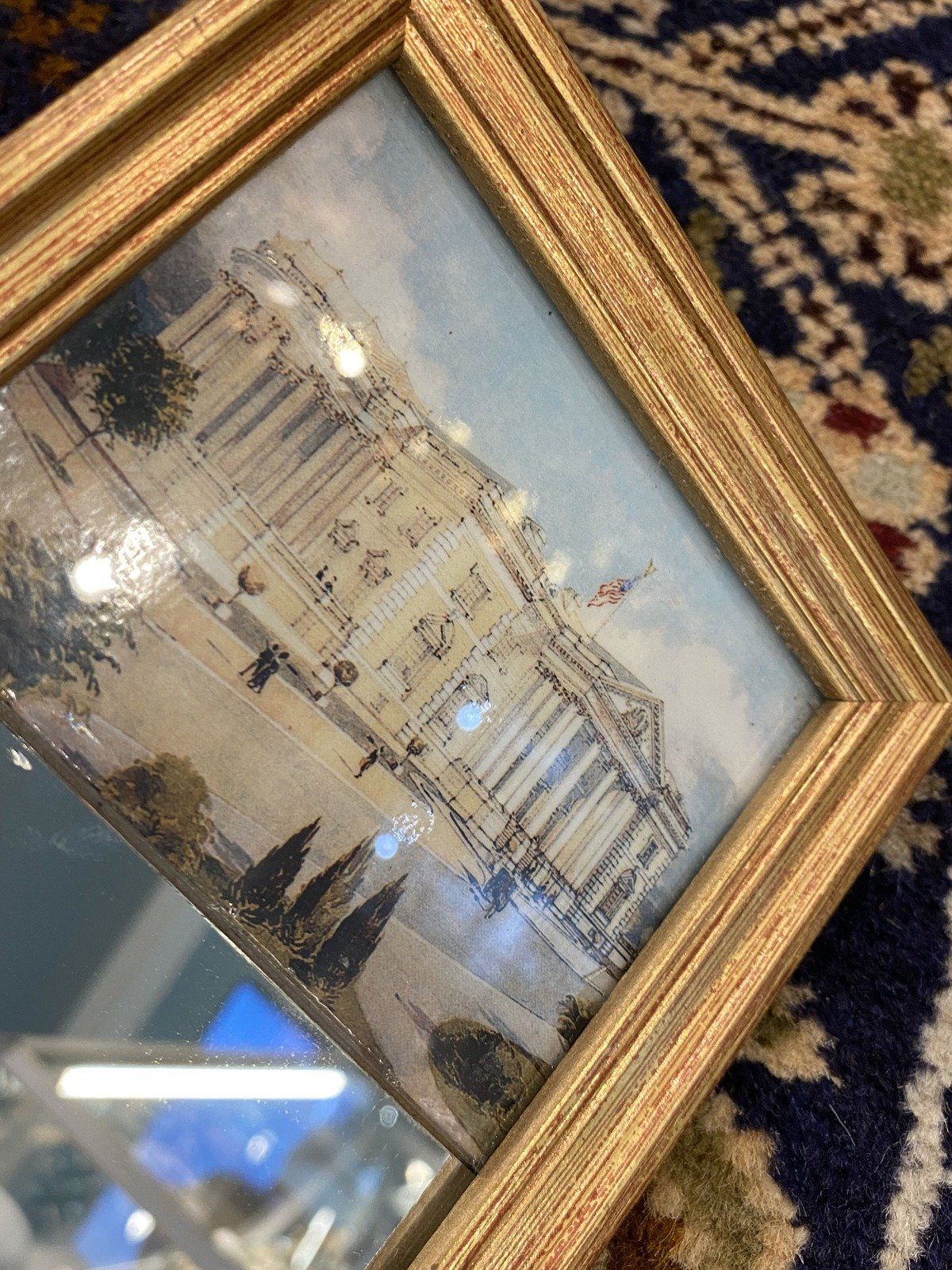 Vtg Gold Framed Governmental Building Motif 11x5 Accent Mirror 3