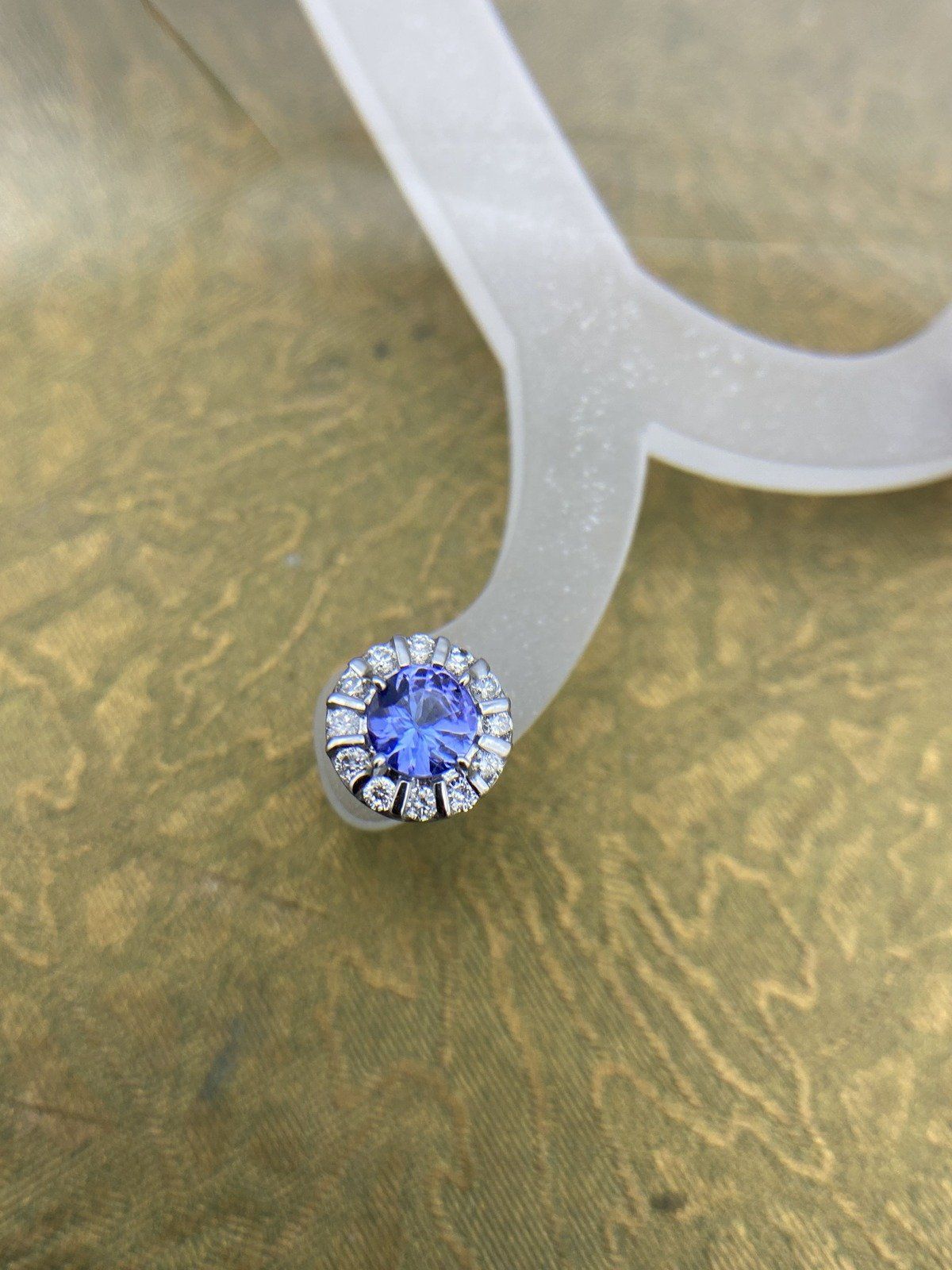 14K White Gold Tanzanite + Diamond Halo Stud Earrings 4