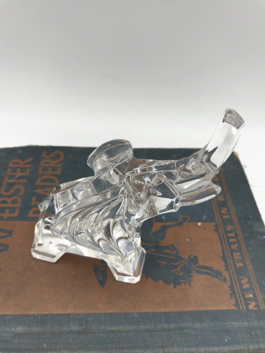 Clear Glass Geometric Carved Elephant Paperweight/Figurine 3