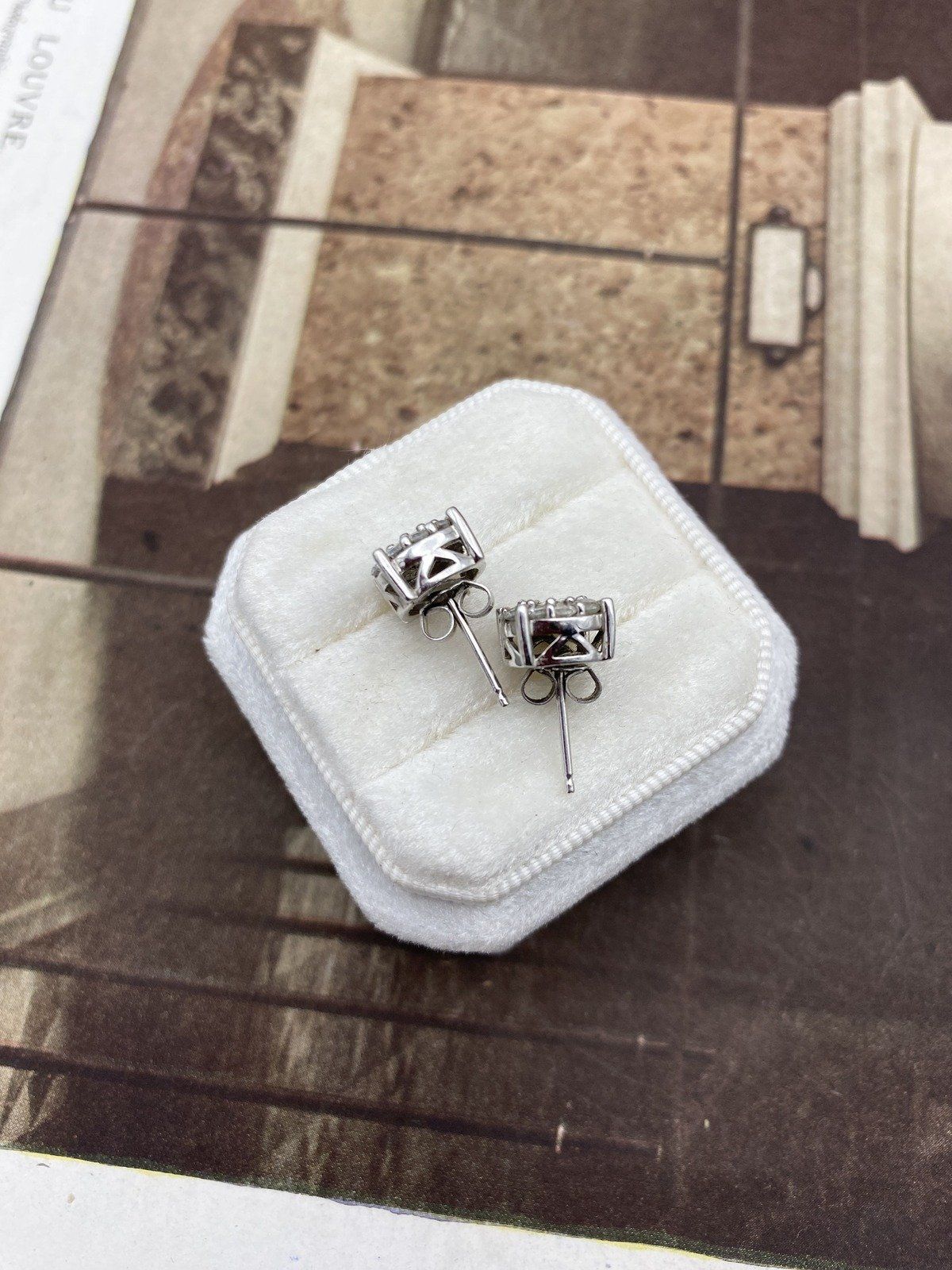 Sterling Silver Genuine Diamond Large Cluster Stud Earrings #2333 4