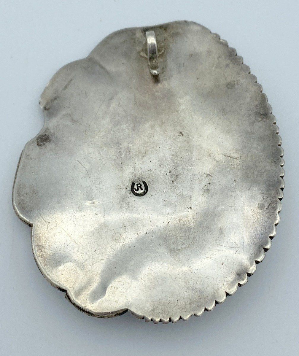 Giant Navajo Handmade Concho Turquoise Pendant 2