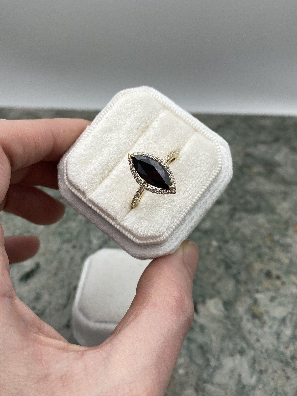 10k Onyx + Cubic Zirconia Marquise Navette Ring #2230 4