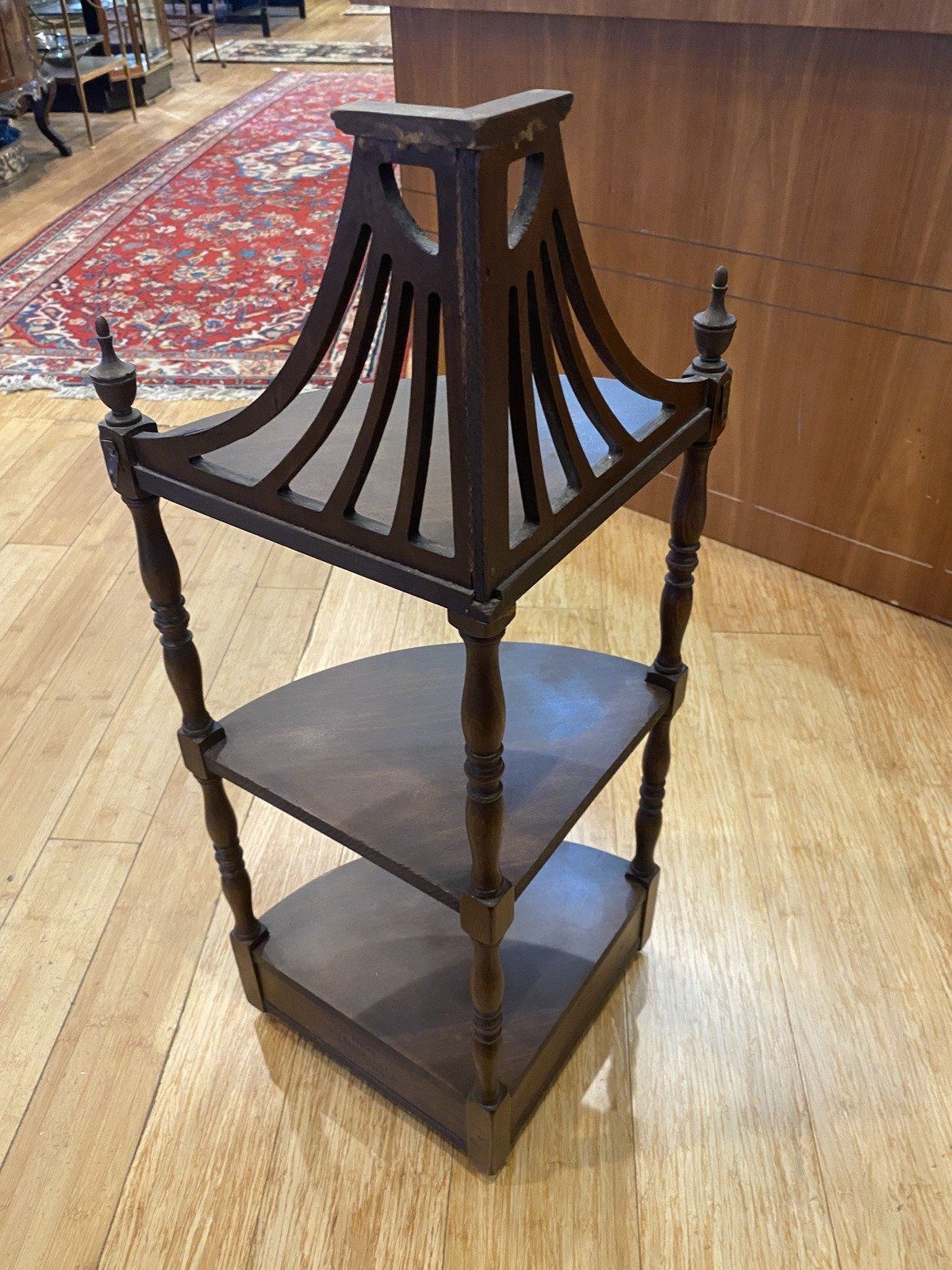 Miniature Chippendale 3 Tier Corner Wall Shelf Curio w Drawer 5