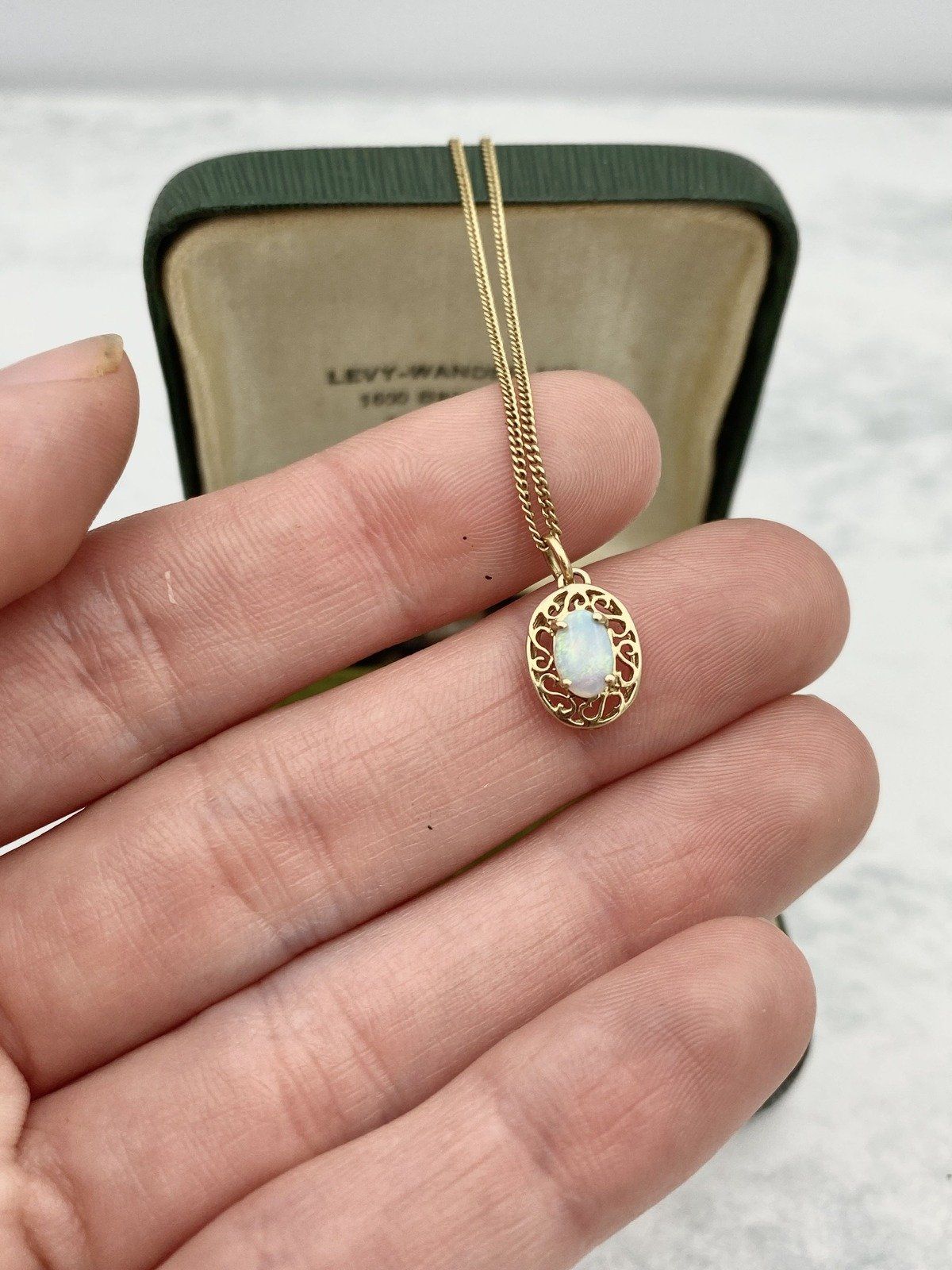 10k Gold Genuine Opal Filigree Set 16L Drop Necklace on 14k Gold Chain 5