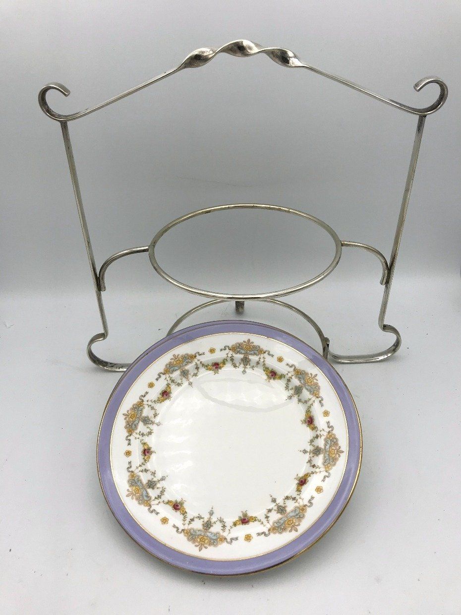 Two Tiered Silver plate Cake Stand with plates 3