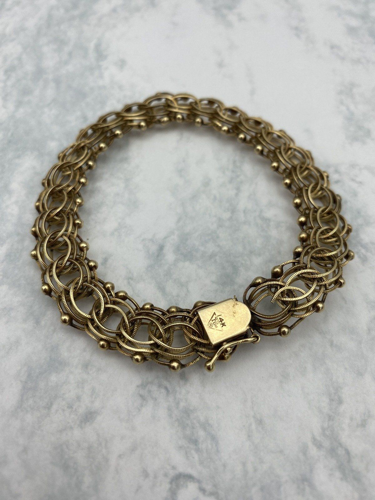 Vintage Solid 14k Gold Interlocking Loop + Grommet Statement/Starter Charm Bracelet 8L 8