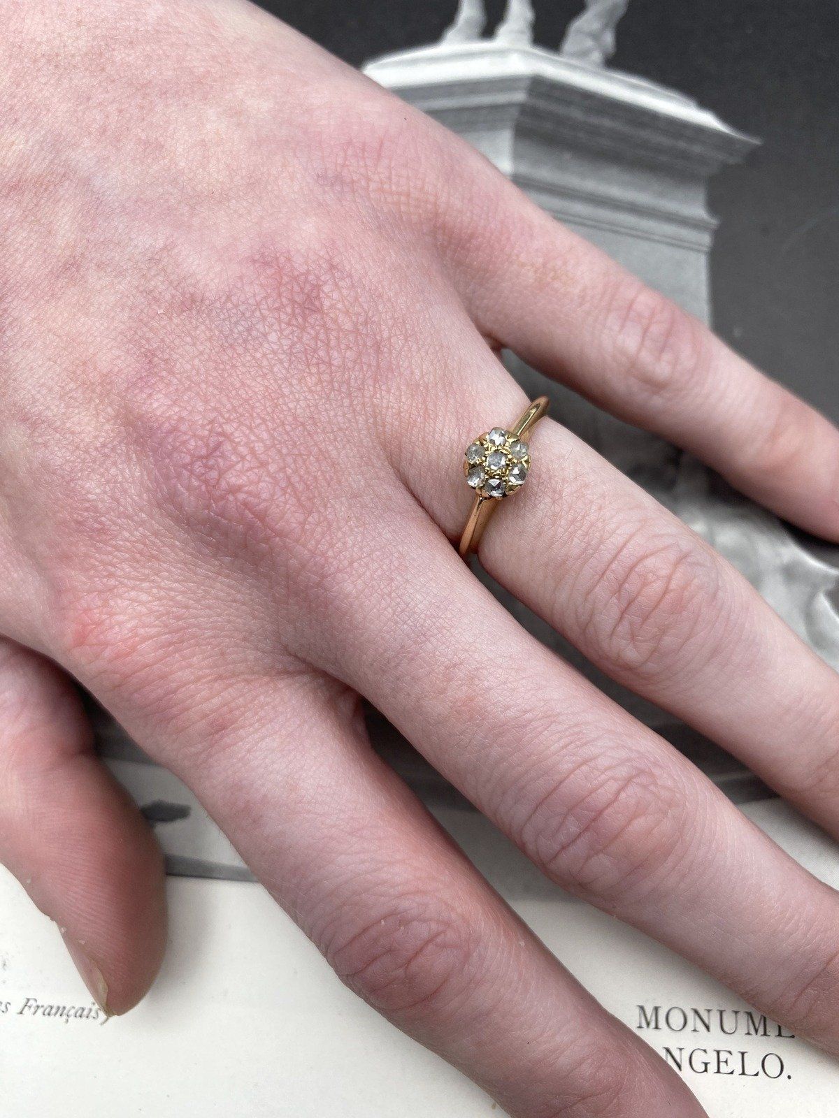 *RARE* Antique Victorian14k Gold Rose Cut Diamond Flower Cluster Ring #2218 20