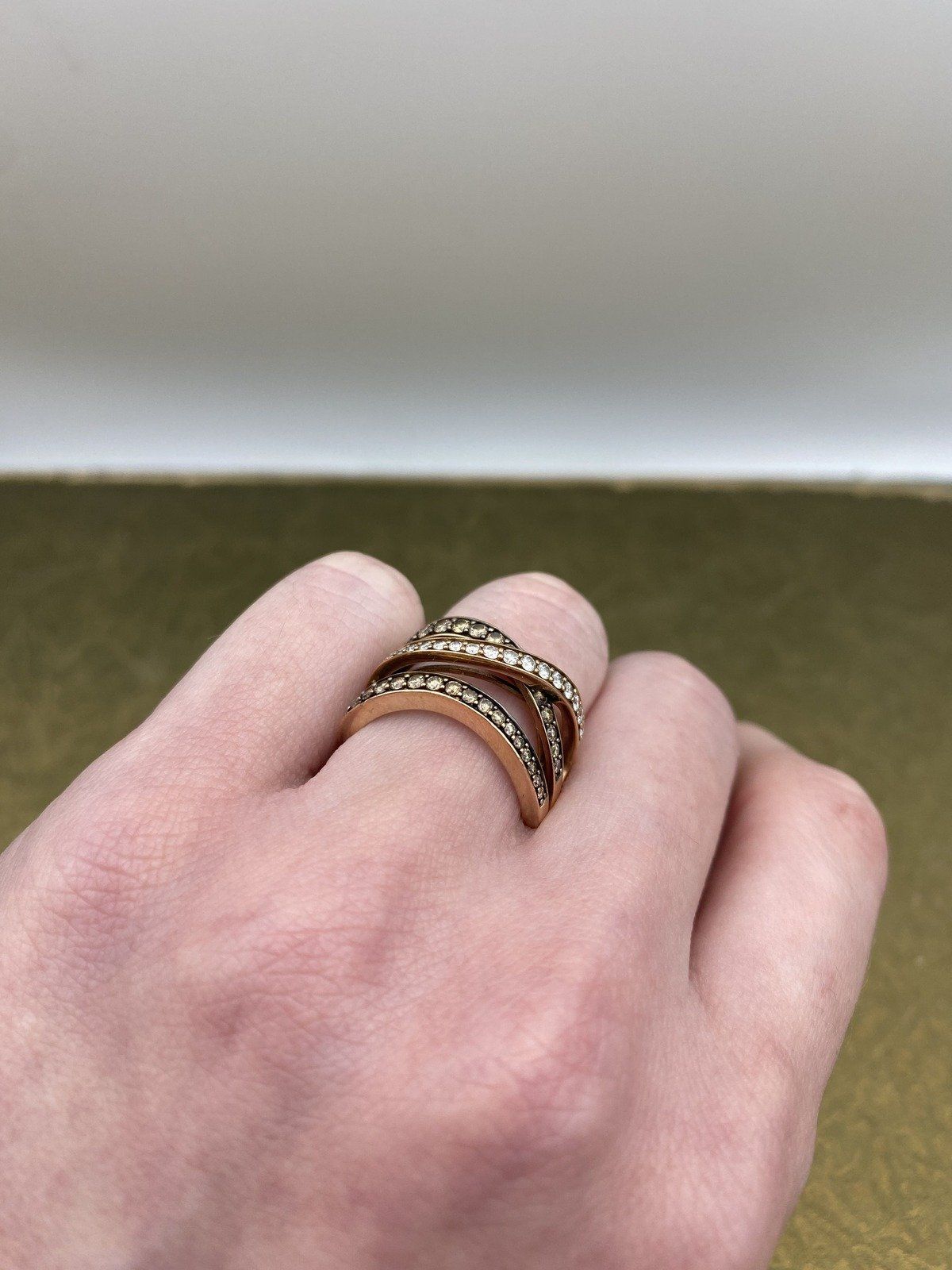 14k Rose Gold LeVian Chocolate + White Diamond Crossover Band w Black Enameling #2194 4