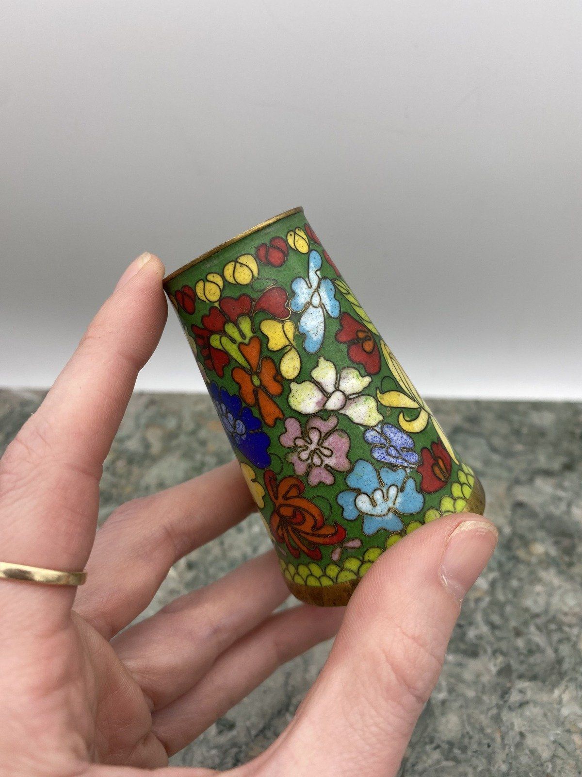 Vintage Chinese Cloisonne Paint/Pen/Toothpick Holder Dish 3