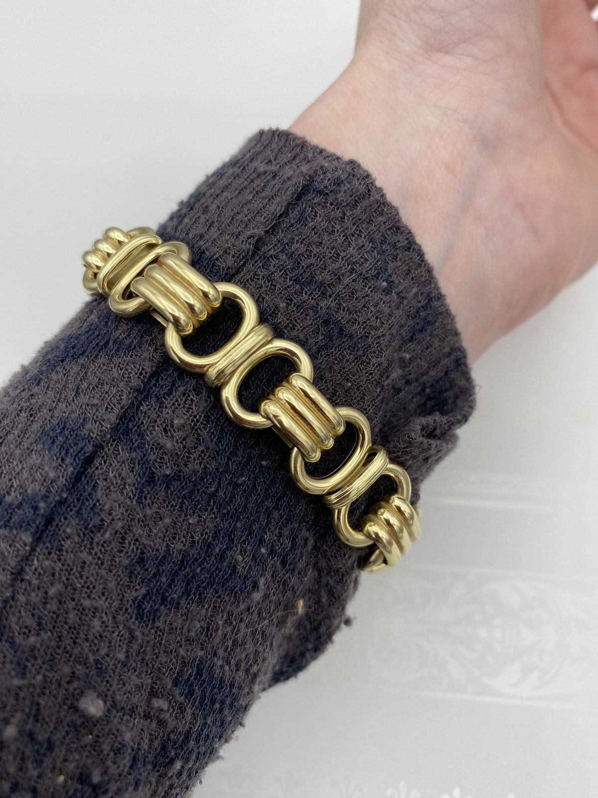 Italian 14k Gold Fluted Double Circle Buckle Link Bracelet 7.25 7
