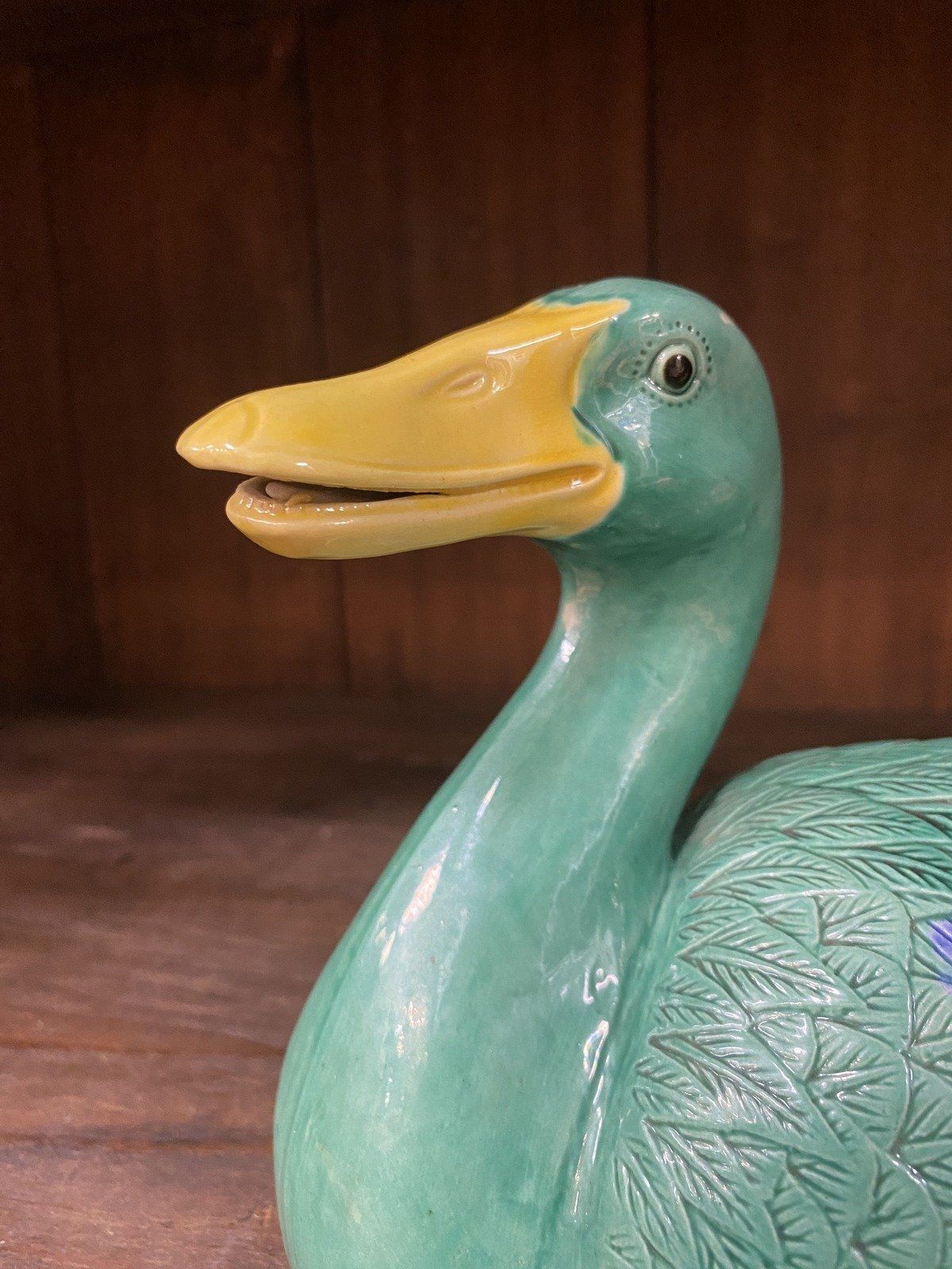 Vintage Chinese Export Sancai Hand Painted Porcelain Duck w Realist Details 4