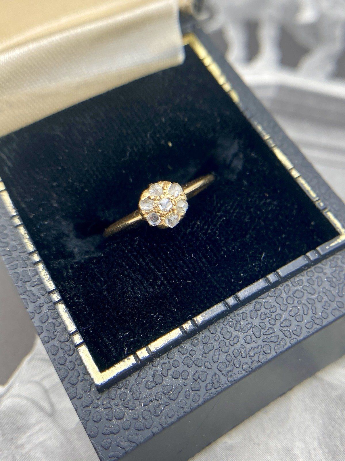 *RARE* Antique Victorian14k Gold Rose Cut Diamond Flower Cluster Ring #2218 7