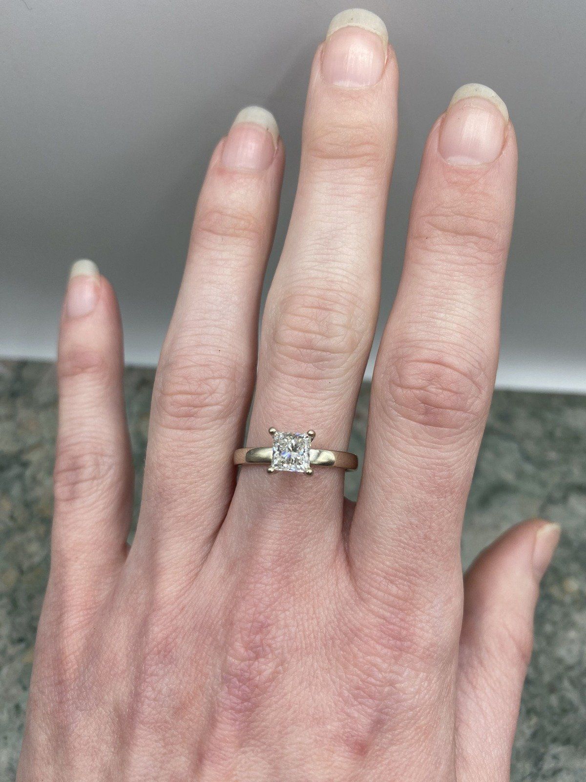 Minimalist Modern 14k White Gold .88ct Princess Cut Diamond Engagement Ring 4