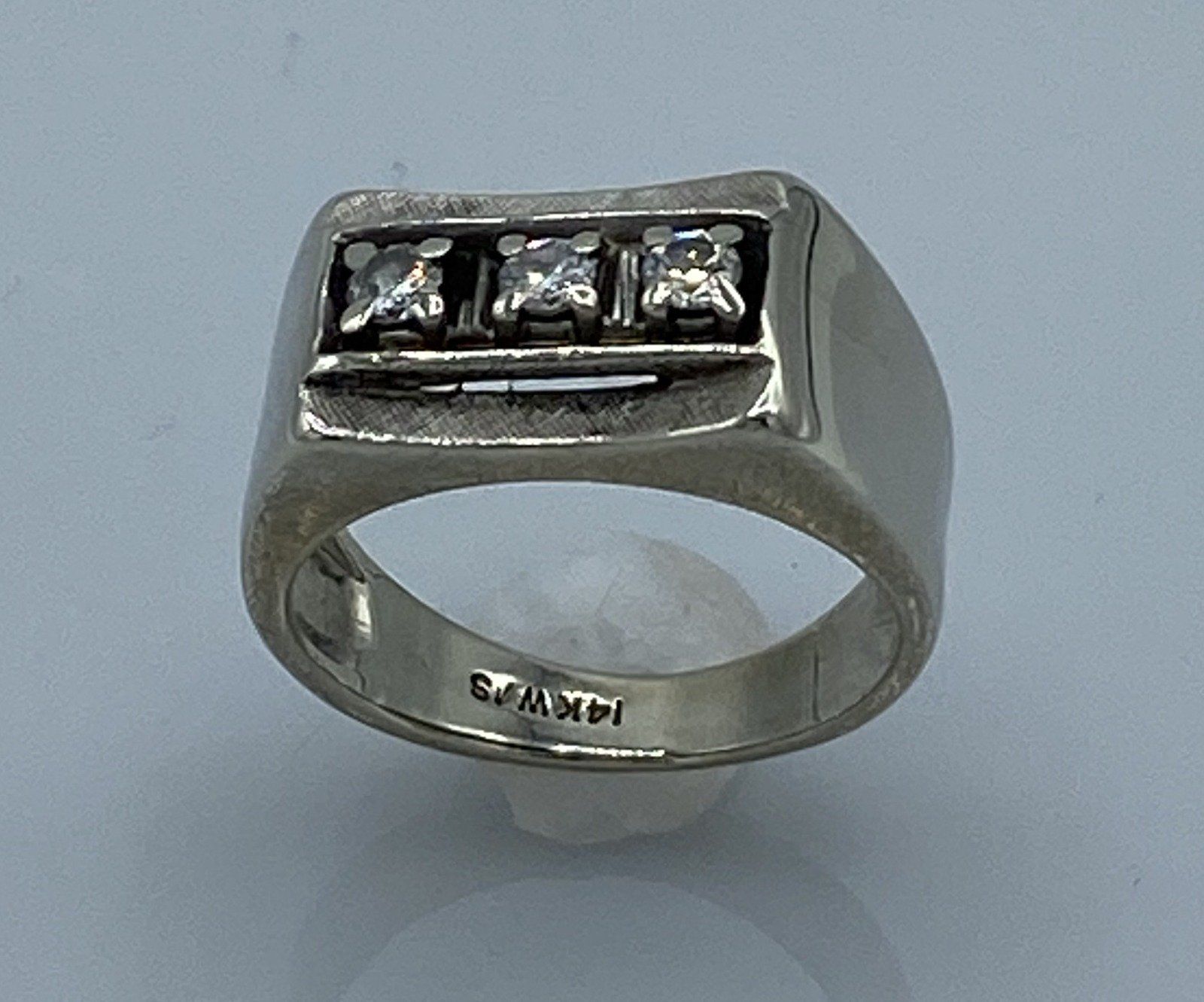 Men's White Gold Diamond Ring with 3 Diamonds  14k