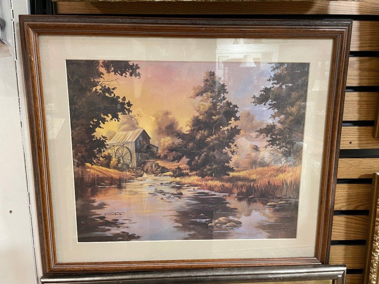 Framed Autumn River Mill Art Print Signed POPP