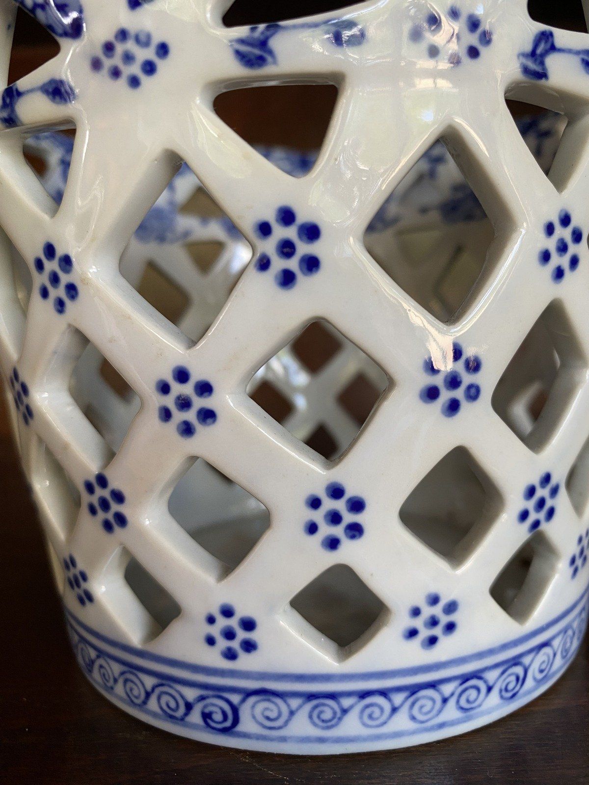 Vtg Reticulated Flow Blue Flower Pot Basket Planter by Andrea Sadek 7