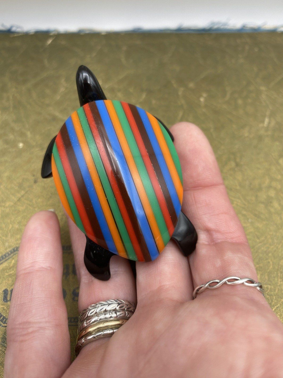 French Made Marion Godart Cellulose Colorful Turtle Pin 2