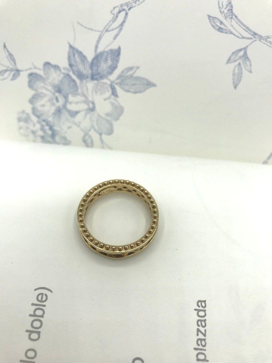 14k Gold Stacked Center Ring Band w Granulated Edge 4