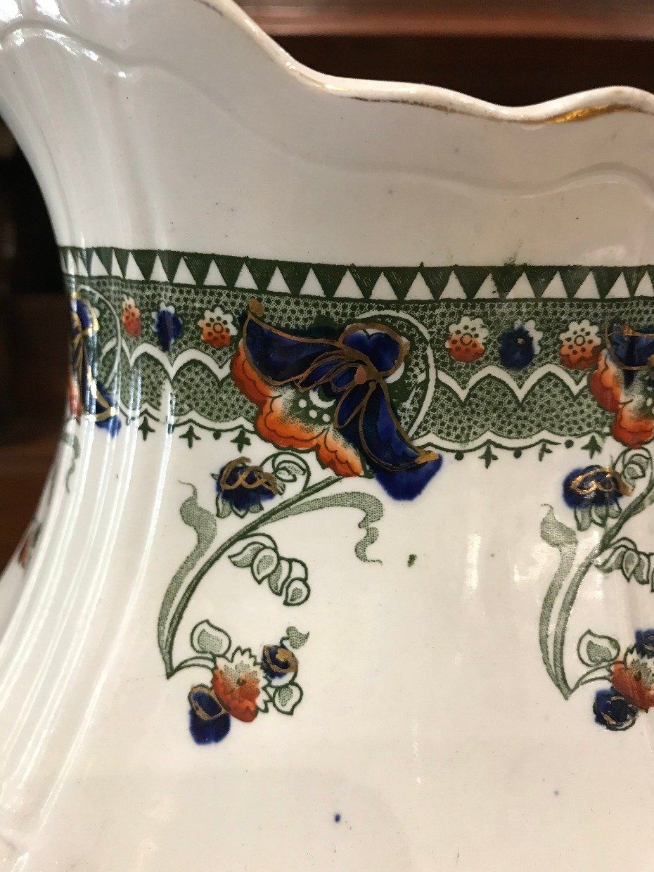 Antique Dunn Bennett & Co English Salt Glass Pitcher w Floral Motif 7