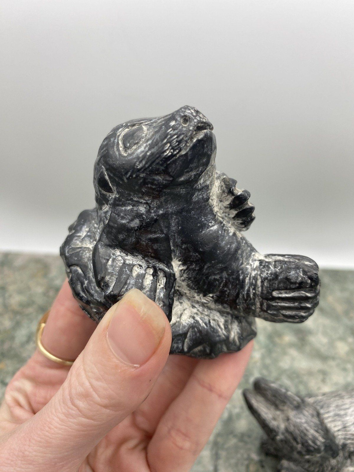 Carved Black Soapstone Wolf Studios Canada Animal Figurines #1131 5