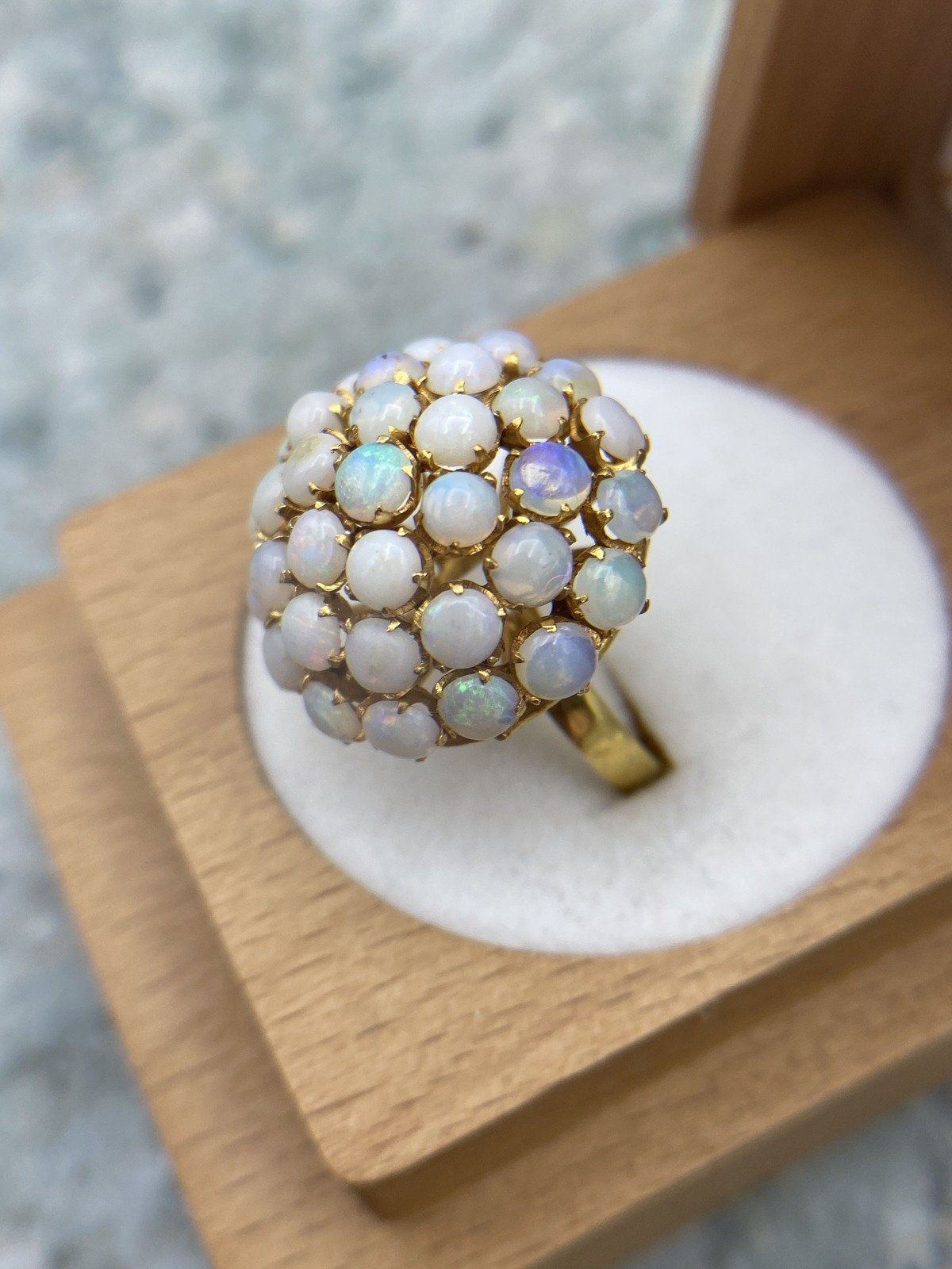 Antique 91.6k/90% Gold Purity Genuine Australian Opal Pave Bombe Ring #2777 4