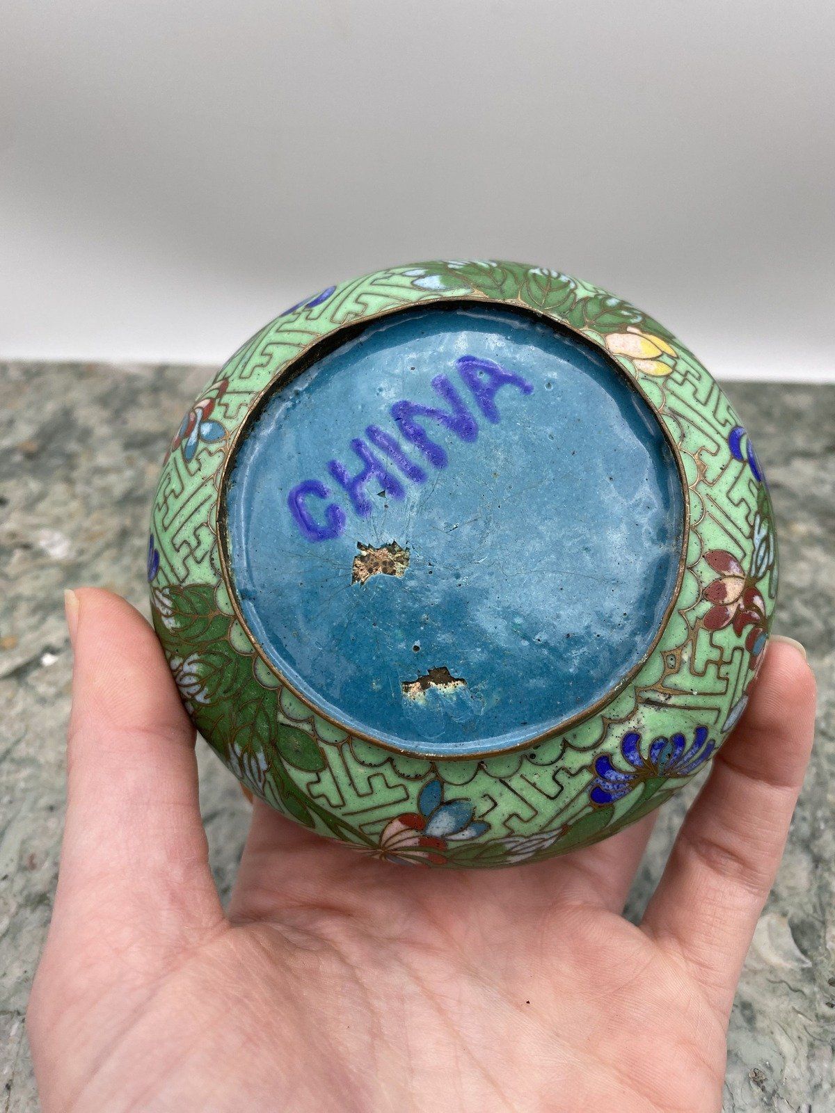 Antique Teal Chinese Cloisonne Ashtray 3