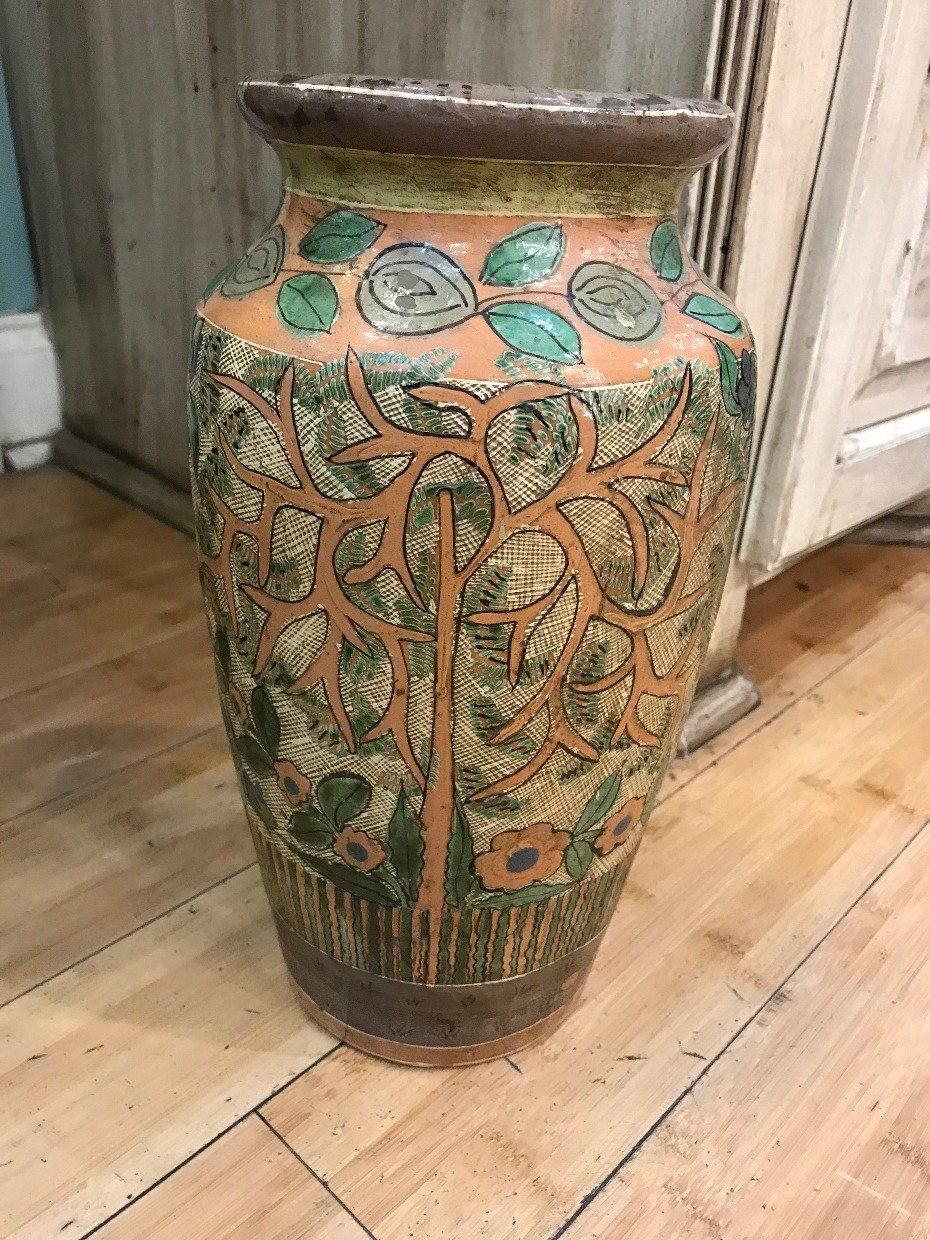 Fetching Signed Mexico Terra Cotta Painted Vase w Beautiful Fauna Detailing 2