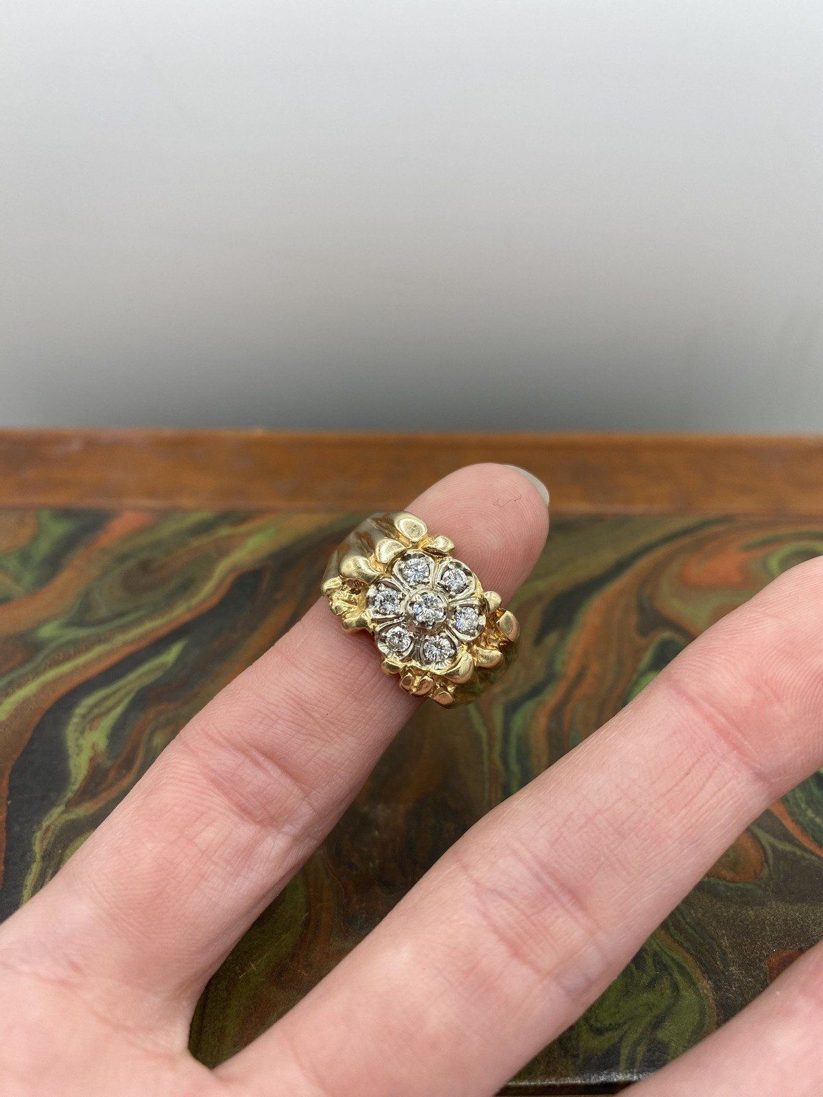 Men's Weighty Freefrom 14k Gold Ring + .70ctw Diamond Center #1049 4