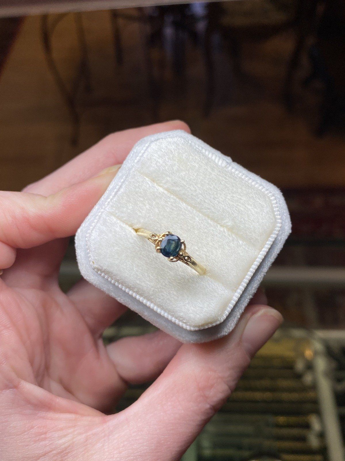 Vintage 14k Gold Natural Blue Sapphire Solitaire Ring w Lovely Cathedral Shank #2315 7