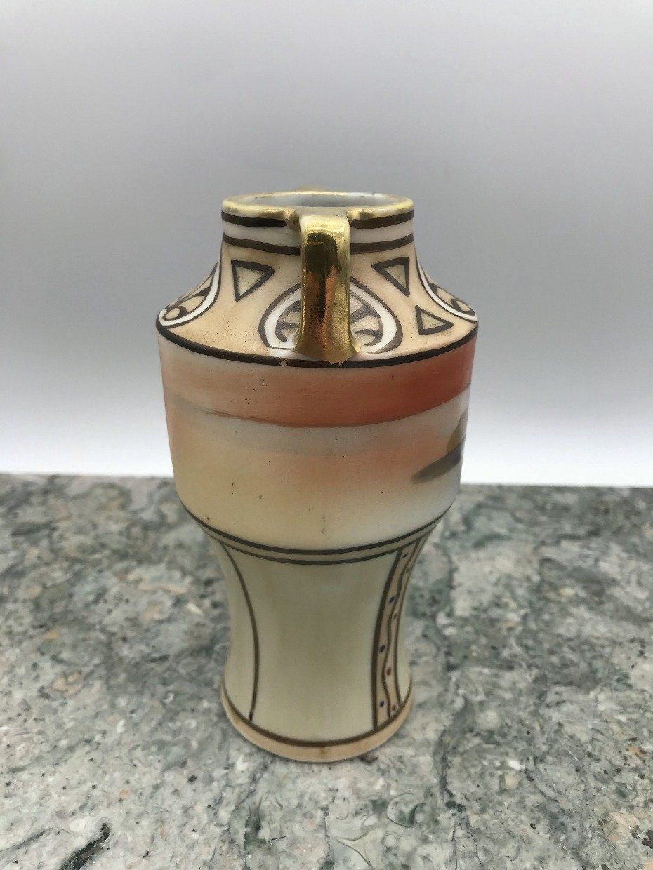 Nippon Hand Painted Mini Vase w Autumn Hue Landscape 6