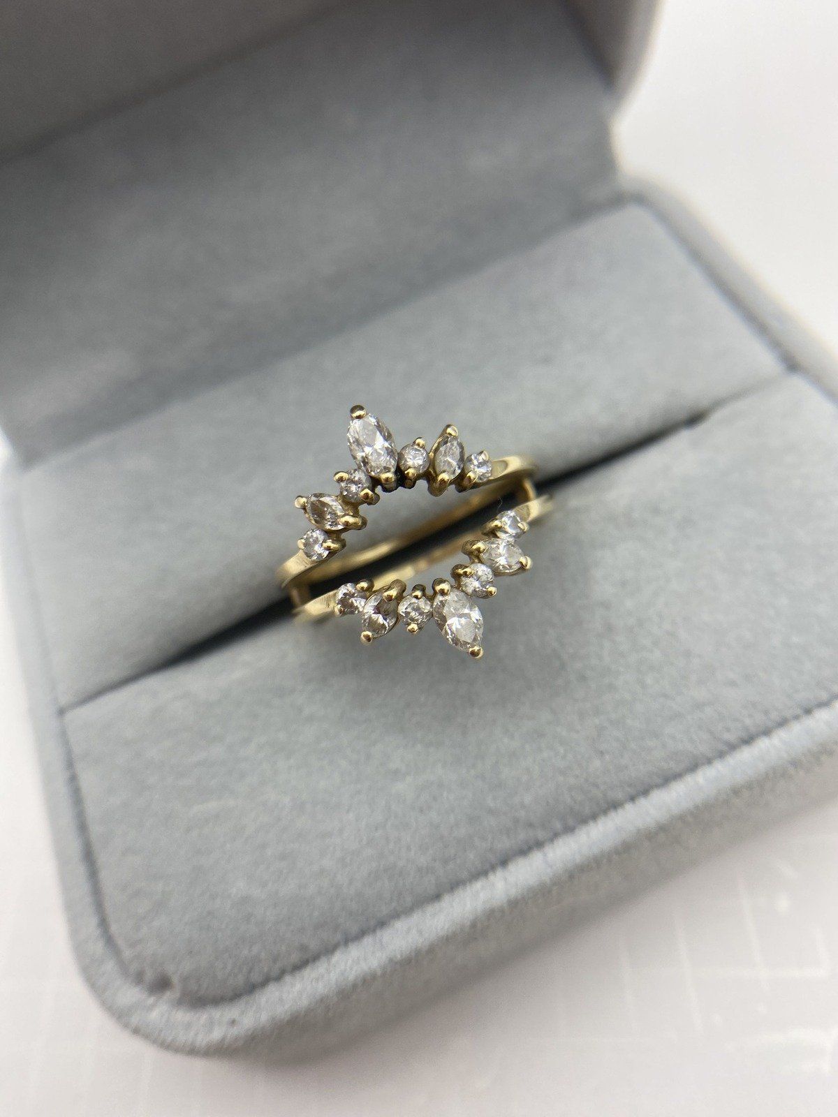 14k Gold Vintage Marquise Diamond Ring Guard Bridal Slip Band w Round Cut Diamond Accents 4