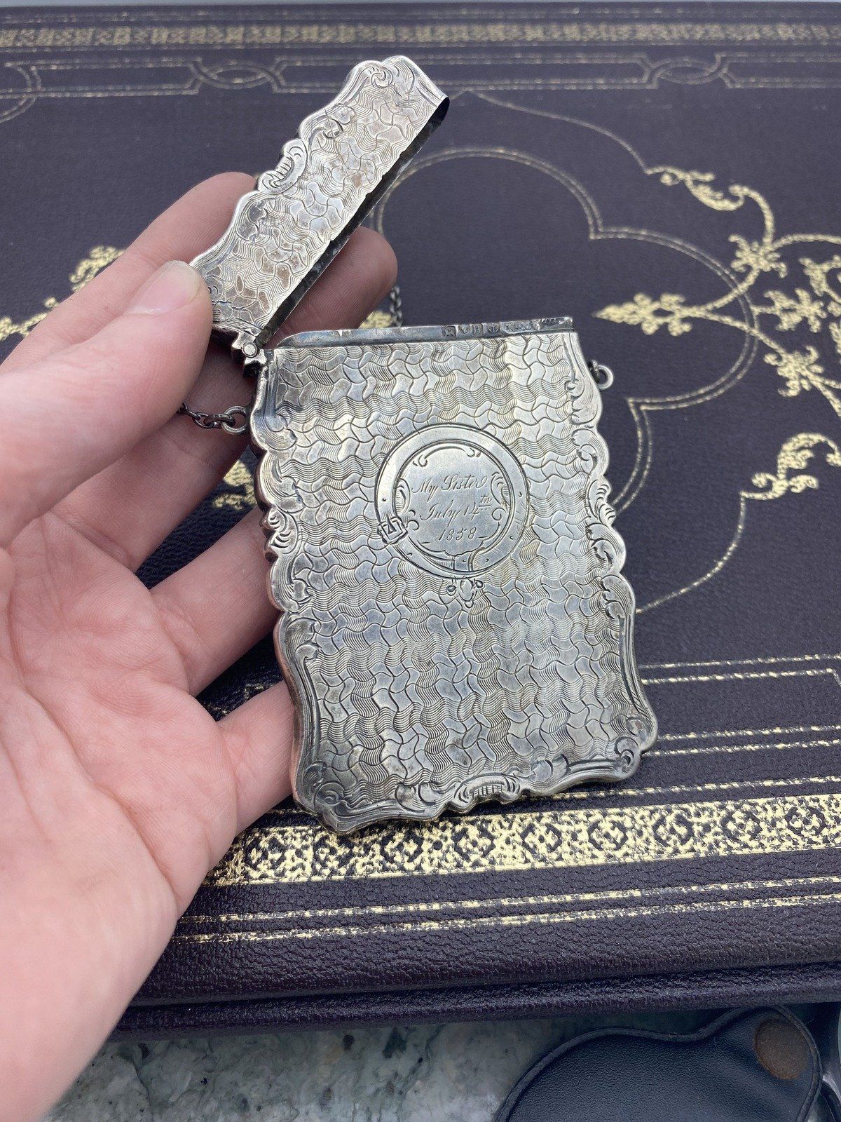 Antique c.1858 Sterling Silver Chatelaine Dance/Notecard Holder 5