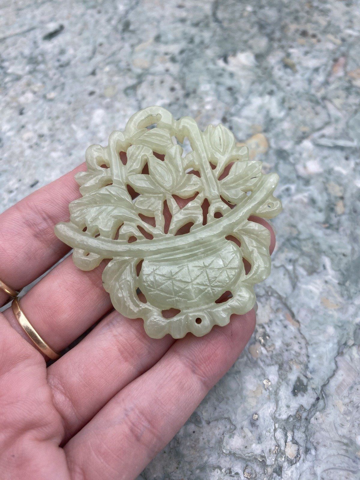 Hand Carved Natural Chinese Jade Fish Bowl Planter Lotus Amulet 3