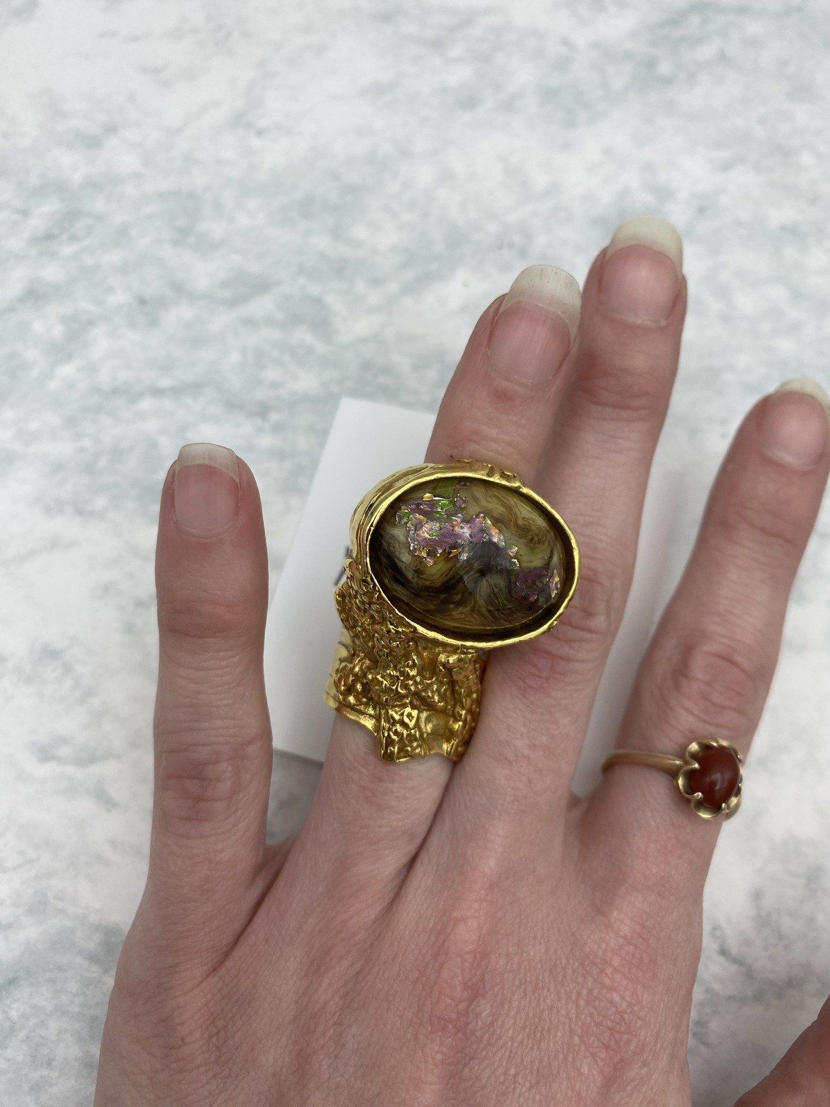 Genuine Yves Saint Laurent Avant Garde Marbled Swirled Brutalist Ring 6