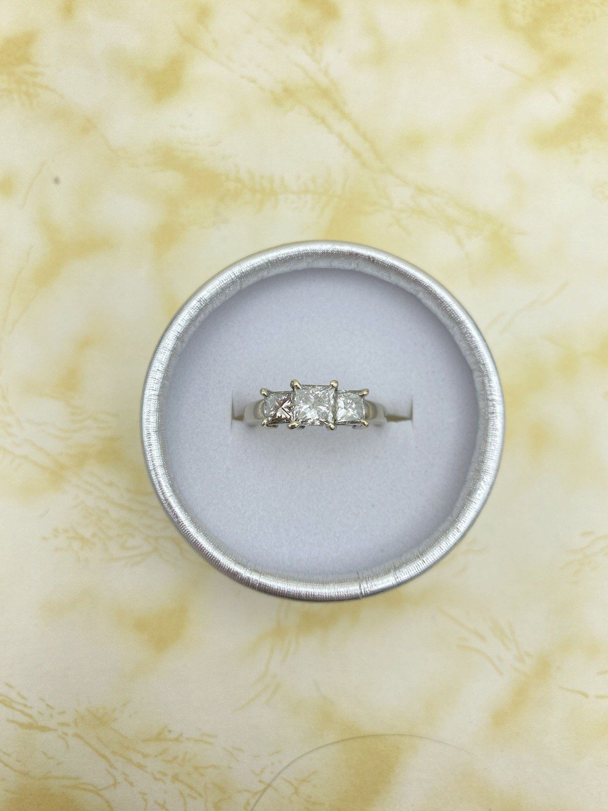 Weighty Vintage 14k White Gold 2.06ctw Princess Cut Diamond Squared Trio Engagement Ring 5