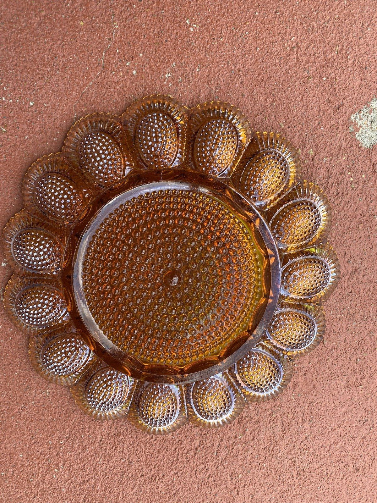 Marigold Vintage Carnival Glass Deviled Egg Scalloped + Hobnail Platter 13