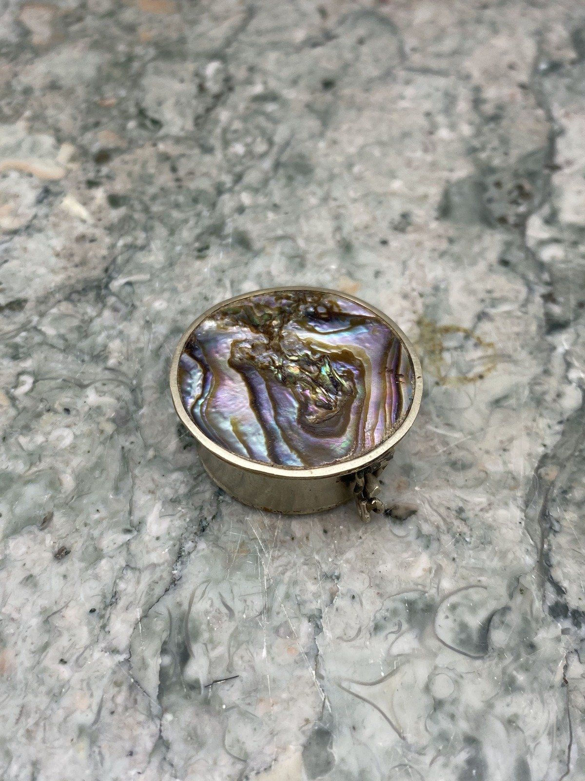 Vintage Alpaca Silver Abalone Pill Box