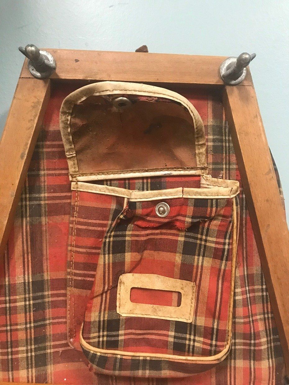 Vintage Tennis Racket with Plaid Storage + Wooden Frame Press 3