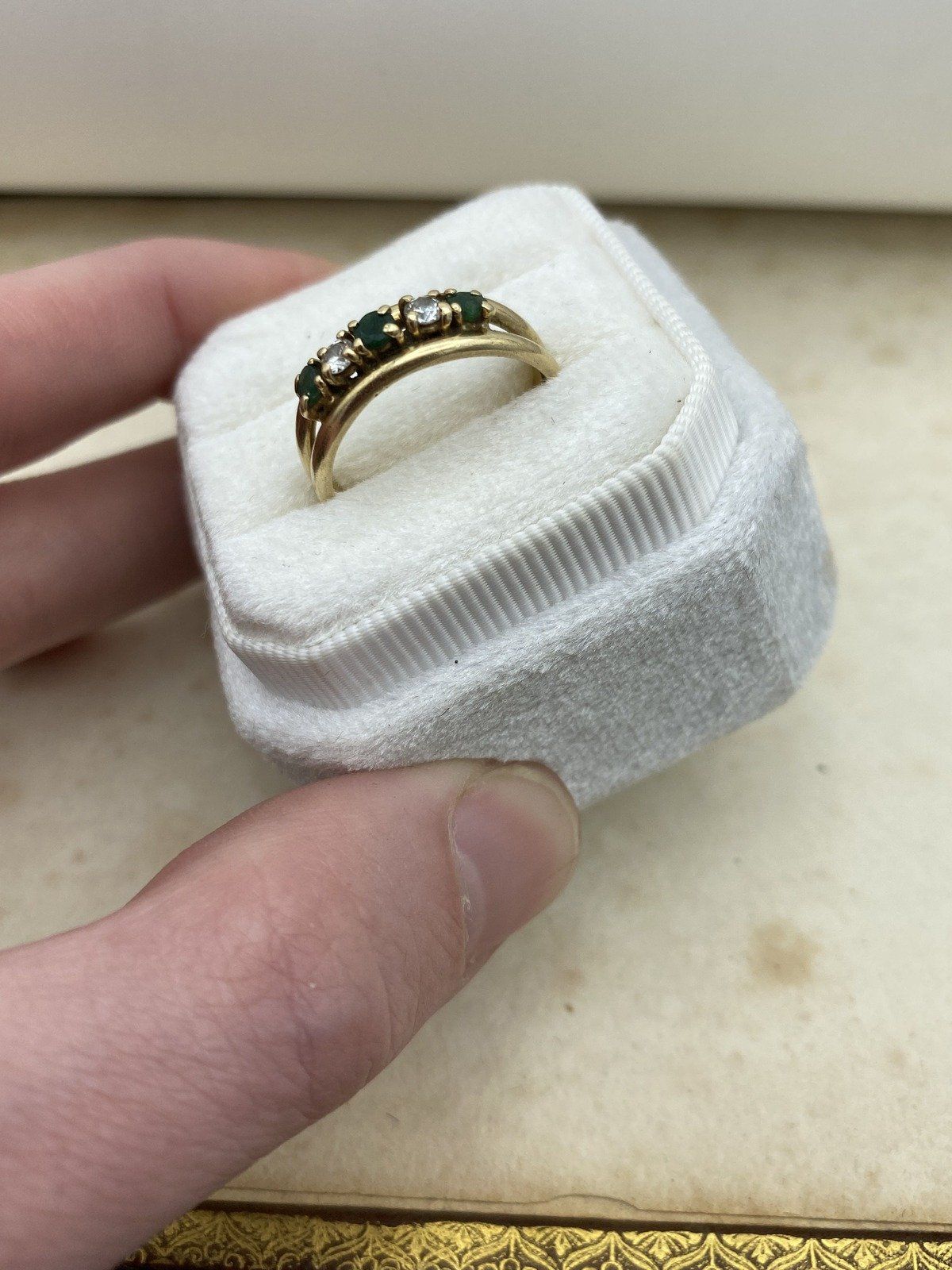 Vintage 14k Gold Double Band Emerald + Diamond Ring 4